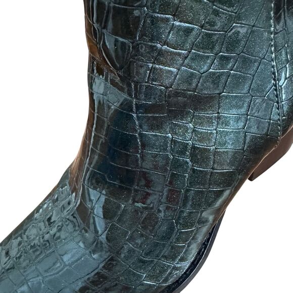 Coconuts By Matisse Women Pointed Toe Bootie 6 Dark Green Shimmer Faux Croc Goth - Picture 3 of 14